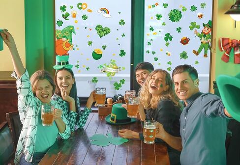 St-Patricks-Day-Window-Clings-Decorations, 12 Sheets St Patrick's Day Shamrock Window Clings, Holiday Seasonal Window Clings for Bar Office Home School Decoration Party Supplies in Saudi Arabia