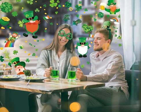 St-Patricks-Day-Window-Clings-Decorations, 12 Sheets St Patrick's Day Shamrock Window Clings, Holiday Seasonal Window Clings for Bar Office Home School Decoration Party Supplies in Saudi Arabia