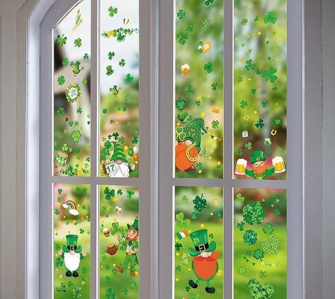 St-Patricks-Day-Window-Clings-Decorations, 12 Sheets St Patrick's Day Shamrock Window Clings, Holiday Seasonal Window Clings for Bar Office Home School Decoration Party Supplies in Saudi Arabia