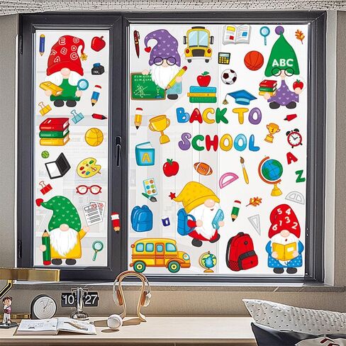 9 أوراق ملصقات نافذة العودة إلى المدرسة، كتب جنوم، حافلة المدرسة، ألوان مائية على الوجهين، ملصقات نافذة ثابتة قابلة لإعادة الاستخدام، يوم المدرسة، ديكورات الفصل الدراسي للترحيب بالعودة إلى المدرسة in Kuwait