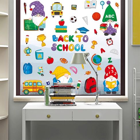 9 أوراق ملصقات نافذة العودة إلى المدرسة، كتب جنوم، حافلة المدرسة، ألوان مائية على الوجهين، ملصقات نافذة ثابتة قابلة لإعادة الاستخدام، يوم المدرسة، ديكورات الفصل الدراسي للترحيب بالعودة إلى المدرسة in Kuwait