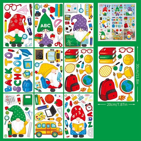 9 أوراق ملصقات نافذة العودة إلى المدرسة، كتب جنوم، حافلة المدرسة، ألوان مائية على الوجهين، ملصقات نافذة ثابتة قابلة لإعادة الاستخدام، يوم المدرسة، ديكورات الفصل الدراسي للترحيب بالعودة إلى المدرسة in Kuwait