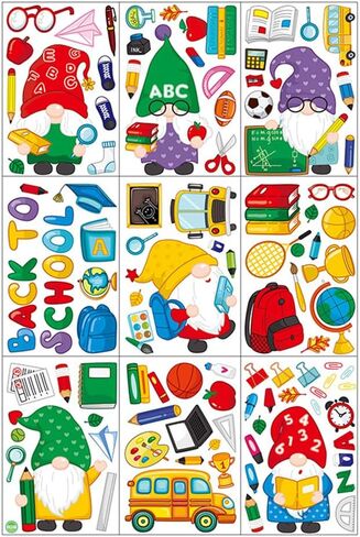 9 أوراق ملصقات نافذة العودة إلى المدرسة، كتب جنوم، حافلة المدرسة، ألوان مائية على الوجهين، ملصقات نافذة ثابتة قابلة لإعادة الاستخدام، يوم المدرسة، ديكورات الفصل الدراسي للترحيب بالعودة إلى المدرسة in Kuwait