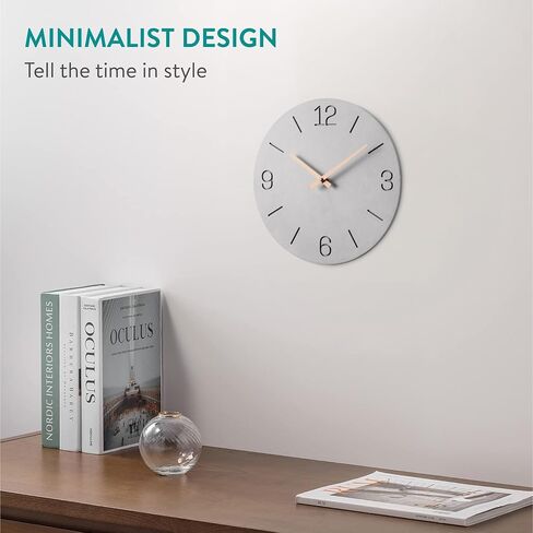 Navaris Wall Clock - 12" / 30.5cm Modern Clock for Bedroom Living Room Office Kitchen - Silent Non Ticking Battery Operated Clock - Lines in Saudi Arabia