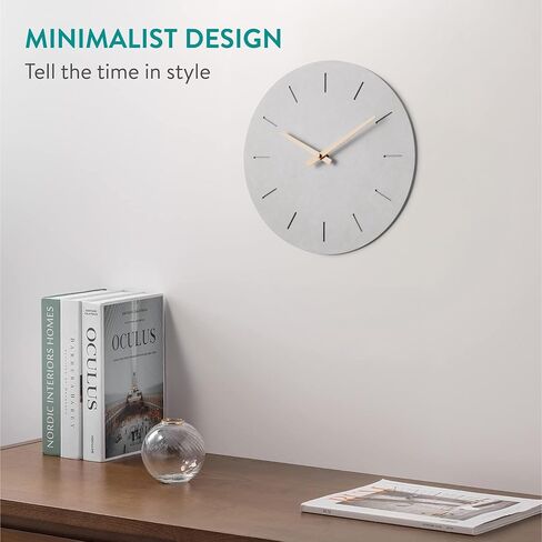 Navaris Wall Clock - 12" / 30.5cm Modern Clock for Bedroom Living Room Office Kitchen - Silent Non Ticking Battery Operated Clock - Lines in Saudi Arabia