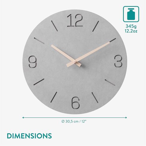 Navaris Wall Clock - 12" / 30.5cm Modern Clock for Bedroom Living Room Office Kitchen - Silent Non Ticking Battery Operated Clock - Lines in Saudi Arabia