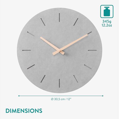Navaris Wall Clock - 12" / 30.5cm Modern Clock for Bedroom Living Room Office Kitchen - Silent Non Ticking Battery Operated Clock - Lines in Saudi Arabia
