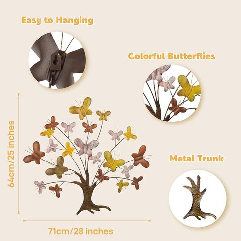 dreamskip Tree of Life Wall Art, 28" Large Outdoor Wall Decor with Butterfly, Handcrafted Tree Metal Wall Art for Garden, Patio, Fence, Living Room, Bedroom in Saudi Arabia