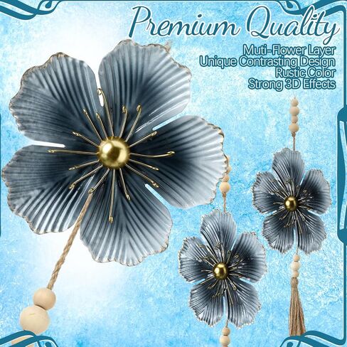 Tandefio 4 Pcs Large Metal Flower Wall Art Decor 21.7 Inch Rustic Modern Floral Sculpture Hanging Wall Decor Wall Art Gift Hanging Room Decor for Living Bedroom Girls Mom in Saudi Arabia