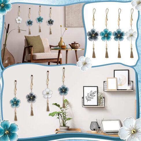 Tandefio 4 Pcs Large Metal Flower Wall Art Decor 21.7 Inch Rustic Modern Floral Sculpture Hanging Wall Decor Wall Art Gift Hanging Room Decor for Living Bedroom Girls Mom in Saudi Arabia