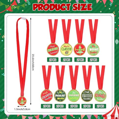 Shappy 18 Pcs Christmas Medal Award for Ugliest Sweater Contest Ugly Sweater Award Prizes Xmas Medals with Red Neck Ribbon for Holiday Ugliest Sweater Party Christmas Tree Ornaments in Saudi Arabia