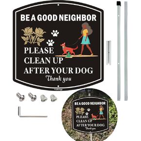 Please Clear Up After Your Dog Sign, 12 x 12 Inches Aluminum Sign with 3 Feet Stake(Detachable) for House Lawn Business.