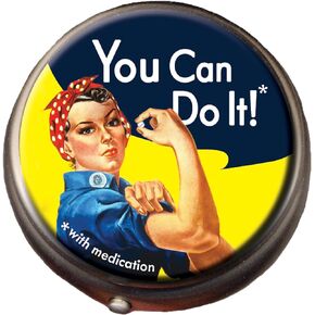 Rosie The Riveter Pill Box - Compact 1 or 2 Compartment Medicine Case