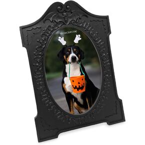Isaac Jacobs 4x6 Tombstone-Shaped Halloween Picture Frame, Photo Tabletop & Wall Display Hanging Display & Home Décor (4x6, Matt Black)
