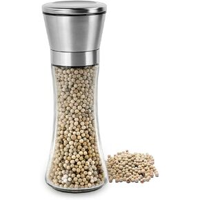 Salt and Pepper Grinder 7.9 Inch Premium 304 Stainless Steel Adjustable Pepper Mill Tall Size Manual Glass Bottle Shaker for Home, Kitchen, Barbecue