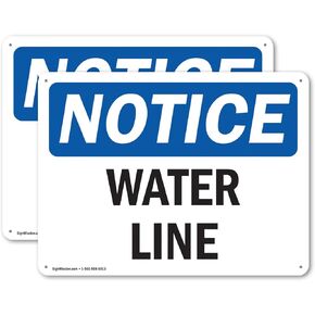 (2 Pack) Water Line OSHA Notice Sign 14 Inch X 10 Inch Plastic Sign, Weather Resistant, UV Protected for Workplace, Business, and Construction Site, Made in the USA