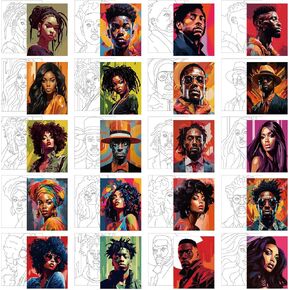 Sherr 20 Pcs Stretched Pre Drawn Canvas Afro Queen Black Art for Painting for Adults Outline Pre Drawn Stretched Cotton Canvas Painting Canvas to Paint Paint Party Set, 8 x 10'' (Cool)
