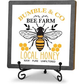 Bee Decorations for Home, Spring Honey Bee Decor, Beehive Wood Sign Kitchen Decor, Bumble Bee Gifts Accessories for Office Bar Bedroom - G03