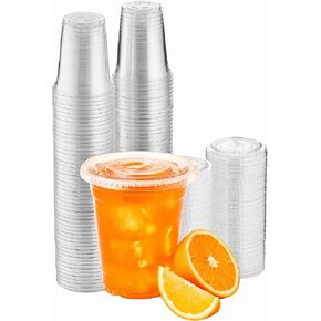 10 oz. Clear Cups With Lids / Clear Disposable Cups / Ice coffee cups & Bubble Boba Tea Cups / Clear Plastic Cups with Lids / Cup with Lid for Cold Drinking & Smoothie Pack of 100