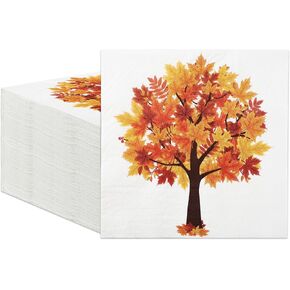 60 Pack Fall Paper Napkins Maple Leaves Luncheon Napkins Fall Leaf Disposable Napkins Maple Tree Decorative Napkin for Autumn Thanksgiving Party Supplies Dinner Kitchen, 6.5 x 6.5 Inch