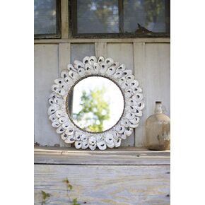Kalalou Large Round Oyster Shell Mirror, One Size, Cream