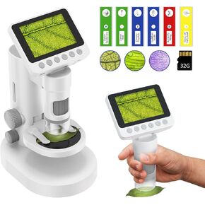 Microscope for Kids, Science Kits Kids Microscope Up to 1000X Zoom with Pocket Handheld Design, 3.5'' HD Foldable Screen Educational Toys for Ages 8-13