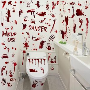 Tatuo 4 Sheets 85 Pcs Halloween Decorations Bloody Handprint Footprint Halloween Window Clings Terror Wall Floor Halloween Stickers Spooky Wall Decor Halloween Wall Decal for Party Indoor Door Car