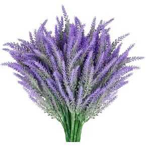 14 Bundles Lavender Fake Artificial Flowers, Faux Plastic Plants for Home Decor, Outdoors Wedding Kitchen Garden Patio Porch Window Box Office Table Centerpieces Indoor Outdoor Decorations