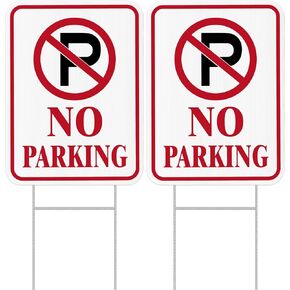 No Parking Sign, 2Pack-16x12Inches with Metal H-Stakes, Double Sided,UV Protected,Waterproof, Easy to Mount