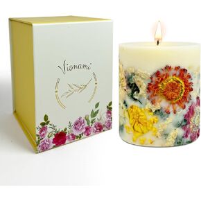 شمعة عمودية معطرة برائحة الزهور الاستوائية النادرة للنساء - شمعة معطرة بشمع الصويا الطبيعي تحترق لفترة طويلة للمنزل - شمعة فاخرة مصبوبة يدويًا مع زهور مجففة (لا تنساني)