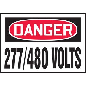 Accuform LELC161VSP Adhesive Vinyl Safety Label, Legend "Danger 277/480 Volts", 3.5" Length x 5" Width x 0.004" Thickness, Red/Black on White (Pack of 5)