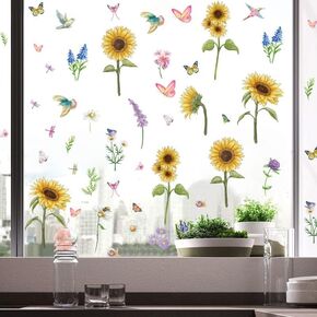 Sunflower Window Stickers 6 Sunflower Static Glass Window Stickers Self-Adhesive Sunflower Decorative Stickers for Glass, Door, Tile Decorative Stickers
