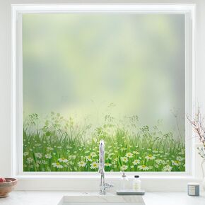 Window Film Privacy Vinyl Stained Glass Window Film Frosted Window Film Removable Floral Static Cling No-Glue Films for Kitchen, Bathroom (03, 35.4" x 78.7")