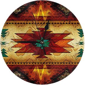 Native American Southwestern Navajo Wall Clock Non-Ticking Silent Battery Operated Clock 10 Inch -Country Retro Rustic Style Decorative For Living Room, Kitchen, Bathroom, Bedroom, Laundry Room