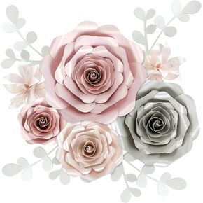 Rainbows & Lilies Large Paper Flowers Decorations for Wall, Wedding, Bridal Party, Baby Shower, Nursery Decor, Girls Room Decor, Flower Backdrop - 10pc, 3D Wall Flowers Wall Decor (Pink, Gray, Ivory)