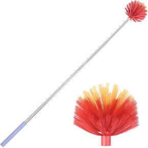 Cobweb Duster with Extension Pole, 59" Adjustable Stainless Steel Pole, Washable Duster with Medium-Stiff Bristles for Ceiling Fan, High Ceilings, Blinds, Furniture, Kitchen, and Home Cleaning