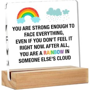 Inspirational Desk Sign - Motivational Desk Signs - Positive You Are Strong Enough to Face Everything Quote Clear Desk Decorative Acrylic Sign Home Office Desk Decor (4 x 4 Inches)
