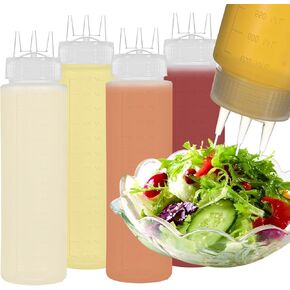 4 PCS 23 oz Plastic Squeeze Bottles For Sauces, Condiment Squeeze Bottles with 3 Holes, Sauce Squeeze Bottle, Suitable for Ketchup, Salad Dressing, Sauce, Condiments, Oil, Honey (White)