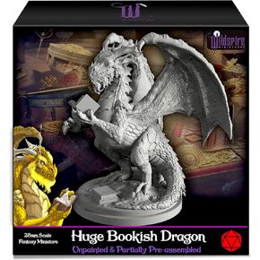 Wildspire Fantasy Bookish Dragon Miniature - Huge Size 6" for DND Miniatures 28mm Bulk Dungeons and Dragons Miniatures I for DND Dragon Mini Tabletop Miniatures & DND Figures D&D Dragon Miniature