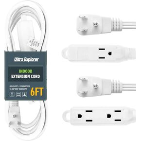 2 Pack 3 Ft Flat Extension Cord with Multiple Outlets, 16 AWG Black Extension Cord Flat Plug, 3 Outlet Extension Wire, 3 Prong Grounded Indoor Extension Cable in Kuwait