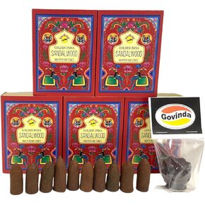 Sandalwood Highly Scented Sreevani Backflow Incense Cones for Waterfall Aromatic Smoke Fountain Haze Falls and Lotus Burner Bundle - 50 Cones