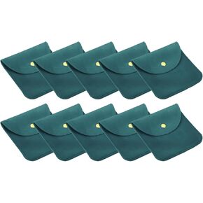PATIKIL 8x8cm Jewelry Pouches with Snap Button, 10 Pack Velvet Jewelry Pouches Portable Soft Storage for Necklace Bracelet Earring Watch Rings Brooch, Dark Green