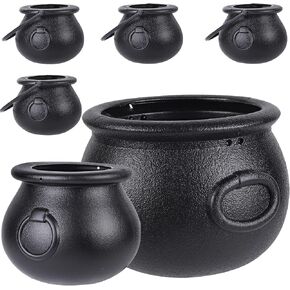 6 in 1(8.5", 5.5", 4pcs 2.8") Package Halloween Large Cauldron, Black Plastic Witch Cauldron Kettle Halloween Pot Candy holder for Halloween & St. Patrick’s Day Party Party Favors Decor