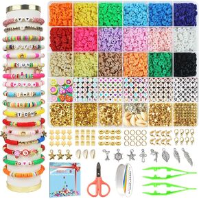 Redtwo 18000 Pcs Clay Beads Bracelet Making Kit, 4 Boxes 64 Colors Flat Polymer Heishi Jewelry with Gift Pack, Friendship Bracelet for Girls Ages 8-12