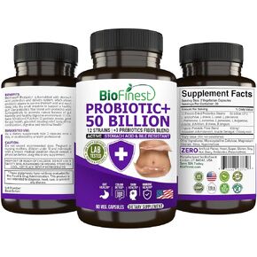 Probiotic 50 Billion CFU Enzyme Supplement - 12 Probiotics Strains with 3 Natural Prebiotics - Gut Digestion Detox Gas Bloating Constipation - Acidophilus for Men Women (60 Veg. caps)