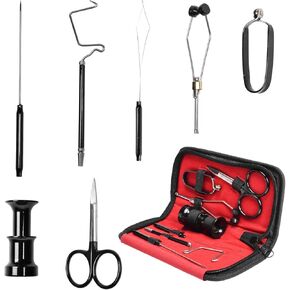 SF Fly Fishing Tying Tools Kit Gear Assortment Bullet Bobbin Threader Scissors Rotary Whip Finisher Bodkin Hackle Pliers Hair Stacker