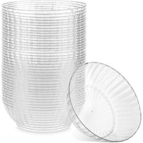 PLASTICPRO 30 Pack Crystal Like Clear Disposable Plastic Plates Dinner Dishes 6 ounce Bowls for Special Occasions Parties