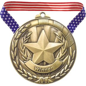 Gold Award Olympic Medals Decorations Achievement Medals with Stars and Stripes American Flag V Neck Ribbon 2.56 Inch- Applicable Medals for Kids, Medals for Awards for Adults