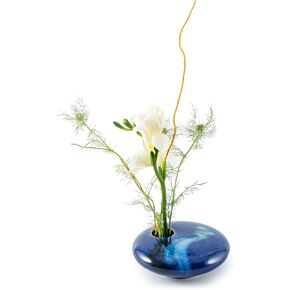 Small Round Ikebana Flower Vase, Blue Wave