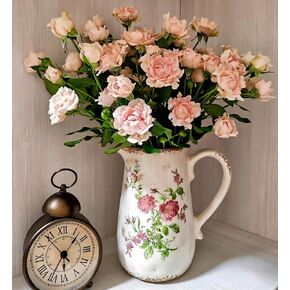 Ceramic Rustic Farmhouse Pitcher - Vase, Distressed Decorative Large Vase for Home Decor, Kitchen, Bedroom Office Living Room, Bathroom Coffee Table Centerpiece Decoration, Mantle & Shelf Decor